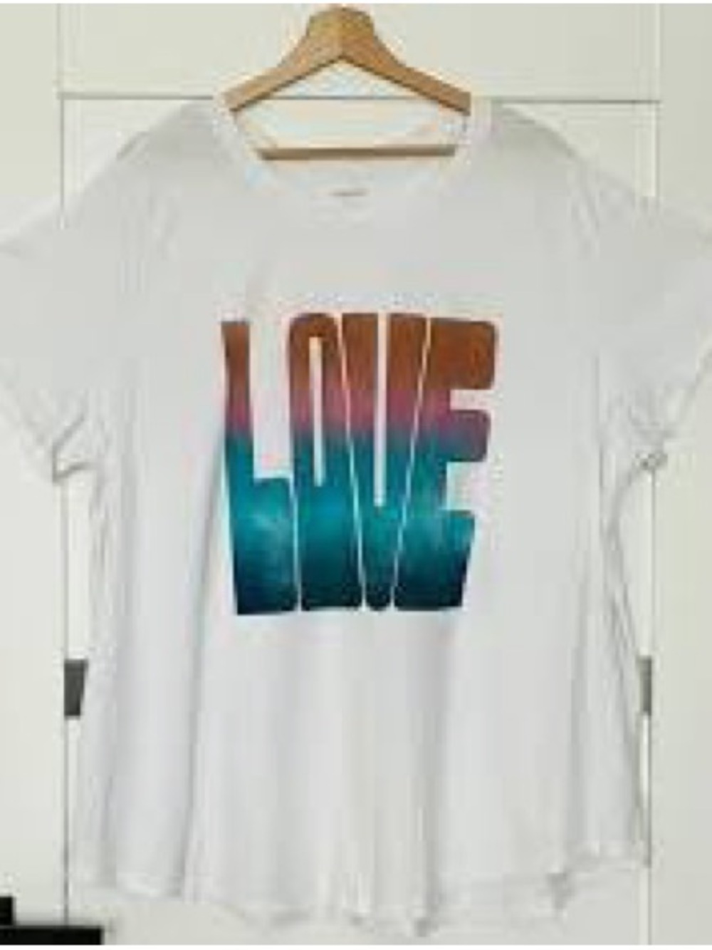 Old Navy White Short Sleeve Tee with Teal and Rust 'LOVE' Graphic
